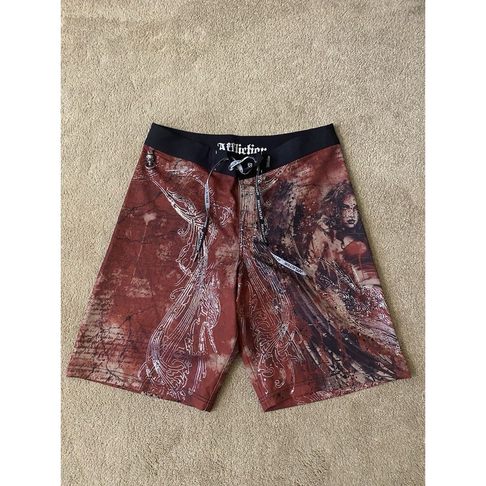 Affliction Vintage Y2K Skull Medallion Red Black Board Shorts Men’s Size 32